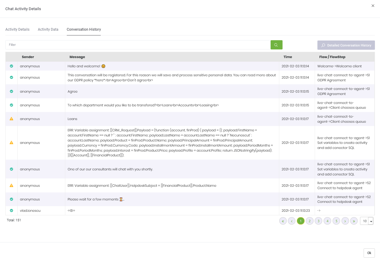Chat Activity History