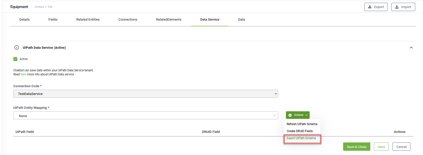 UiPath Data Service