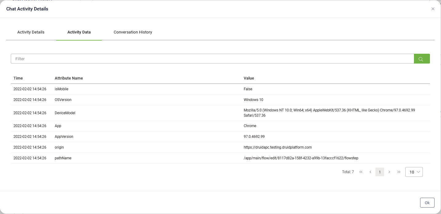 Chat Activity History